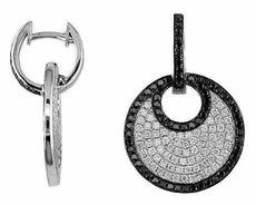 2.13CT WHITE & BLACK DIAMOND 14KT WHITE GOLD 3D CIRCULAR PAVE HANGING EARRINGS