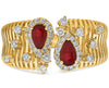 LARGE .90CT DIAMOND & AAA RUBY 14KT YELLOW GOLD PEAR SHAPE ROUND MULTI BAR RING