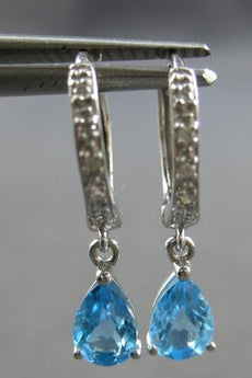 1.09CT DIAMOND & AAA BLUE TOPAZ 14KT WHITE GOLD 3D PEAR SHAPE & ROUND EARRINGS