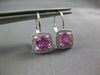 3.0CT DIAMOND & PINK TOPAZ 14KT WHITE GOLD CUSHION SQUARE HALO HANGING EARRINGS
