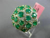 ESTATE LARGE 4.87CT DIAMOND & AAA EMERALD 18KT 2 TONE GOLD FLOWER CLUSTER RING