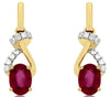 1.2CT DIAMOND & AAA RUBY 14K YELLOW GOLD OVAL & ROUND LOVE KNOT HANGING EARRINGS