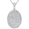 LARGE 1.11CT DIAMOND 18KT WHITE GOLD 3D ROUND CLASSIC PAVE OVAL FLOATING PENDANT
