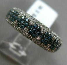 ESTATE WIDE 1.72CT WHITE BLUE DIAMOND 14K WHITE GOLD 3D FLOWER PAVE WEDDING RING