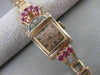 ANTIQUE .52CTW OLD MINE CUT DIAMOND RUBY 14KT WHITE ROSE GOLD NARDO WATCH #2534