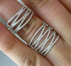 ESTATE LARGE 1.06CT DIAMOND 14KT WHITE GOLD MULTI WAVE DOUBLE CHAIN FUN RING