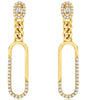 0.41CT DIAMOND ROUND & BAGUETTE 14KT YELLOW GOLD 3D OVAL LINK PAPERCLIP EARRINGS