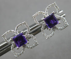 .75CT DIAMOND & AAA AMETHYST 14KT WHITE GOLD PRINCESS CUT & ROUND STUD EARRINGS