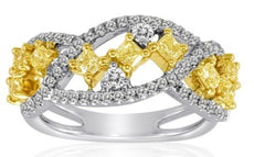1.02CT WHITE & FANCY YELLOW DIAMOND 18KT 2 TONE GOLD MULTI LEAF ANNIVERSARY RING