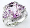 ESTATE LARGE 8.13CT DIAMOND & AAA PINK AMETHYST 14KT WHITE GOLD 3 STONE FUN RING