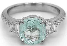 3.1CT DIAMOND & AAA PARAIBA TOURMALINE 18KT WHITE GOLD 3D ROUND & BAGUETTE RING
