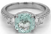 3.1CT DIAMOND & AAA PARAIBA TOURMALINE 18KT WHITE GOLD 3D ROUND & BAGUETTE RING