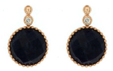 .03CT DIAMOND & AAA SODALITE 14KT ROSE GOLD 3D ROUND MILGRAIN HANGING EARRINGS