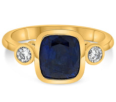 LARGE 2.67CT DIAMOND AAA SAPPHIRE 14KT YELLOW GOLD CUSHION ROUND ENGAGEMENT RING
