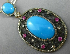 ESTATE MASSIVE 13.37CT FANCY YELLOW DIAMOND RUBY TURQUOISE 14K GOLD OVAL PENDANT