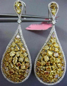 ESTATE LARGE 10.15CT FANCY MULTI COLOR DIAMOND 18K 2TONE GOLD TEAR DROP EARRINGS