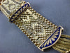 ANTIQUE LARGE AAA BLUE ENAMEL 14KT YELLOW GOLD 3D CLASSIC TASSEL BRACELET  #2169