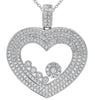 LARGE 1.50CT DIAMOND 14K WHITE GOLD MULTI HEART FLOWER FILIGREE FLOATING PENDANT