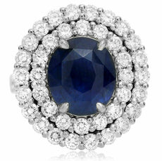 LARGE 12.19CT DIAMOND & AAA SAPPHIRE PLATINUM 3D COCKTAIL OVAL DOUBLE HALO RING