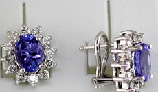 3.86CT DIAMOND & AAA TANZANITE 14KT WHITE GOLD 3D OVAL & ROUND CLIP ON EARRINGS