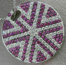 ESTATE LARGE 3.71CT DIAMOND & AAA PINK SAPPHIRE 18KT WHITE GOLD SUNBURST PENDANT
