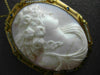 ANTIQUE LARGE PEARL & SAPPHIRE 14K YELLOW GOLD SHELL CAMEO PIN PENDANT #19939