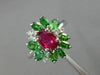 LARGE 2.0CT DIAMOND & AAA TSAVORITE & RUBY 14KT WHITE GOLD OVAL FLOWER FUN RING