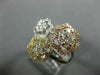 ESTATE LARGE 1.09CT DIAMOND 14KT TRI COLOR GOLD 3D MULTI FLOWER HEXAGON FUN RING