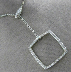ESTATE 1.09CT DIAMOND 14KT WHITE GOLD 3D OPEN SQUARE LARIAT NECKLACE 16.5" #6600