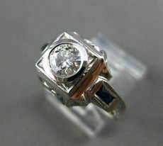 ANTIQUE WIDE .85CT AAA SAPPHIRE & DIAMOND 18KT WHITE GOLD FILIGREE RING #20678