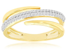 ESTATE .28CT DIAMOND 14KT 2 TONE GOLD 3D ROUND MULTI ROW CRISS CROSS FUN RING