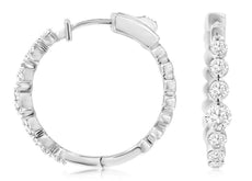 1.30CT DIAMOND 14KT WHITE GOLD 3D ROUND 7 STONE SOLITAIRE HOOP HANGING EARRINGS