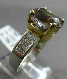 ESTATE 4.95CT DIAMOND & AAA SMOKY QUARTZ 14K 2 TONE GOLD ENGAGEMENT RING #2280