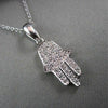ESTATE .30CT DIAMOND 14KT WHITE GOLD 3D HAMSA LUCKY HAND PENDANT & CHAIN #21684