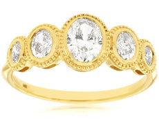 .85CT DIAMOND 14KT YELLOW GOLD 3D OVAL 5 STONE BEZEL GRADUATING ANNIVERSARY RING