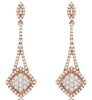 ESTATE 1.0CT DIAMOND 14KT ROSE GOLD 3D CLUSTER SQUARE DIAGONAL HANGING EARRINGS