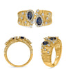 LARGE .90CT DIAMOND AAA SAPPHIRE 14K YELLOW GOLD PEAR SHAPE ROUND MULTI BAR RING