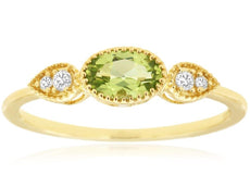 .50CT DIAMOND & AAA PERIDOT 14K YELLOW GOLD 3D OVAL & ROUND FRIENDSHIP LOVE RING