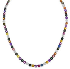 55.22CT DIAMOND & AAA MULTI COLOR SAPPHIRE 18K WHITE GOLD FLOWER TENNIS NECKLACE