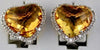 LARGE 13.18CT DIAMOND & AAA CITRINE 14KT WHITE GOLD HEART SHAPE CLIP ON EARRINGS