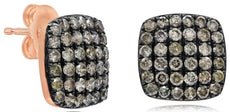1.04CT CHOCOLATE FANCY DIAMOND 14KT ROSE GOLD CLASSIC PAVE SQUARE STUD EARRINGS