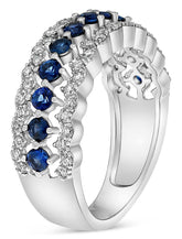 WIDE 1.23CT DIAMOND & AAA SAPPHIRE 14K WHITE GOLD 3 ROW WEDDING ANNIVERSARY RING