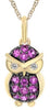 .31CT DIAMOND & AAA PINK SAPPHIRE 14K YELLOW GOLD HAPPY OWL FUN FLOATING PENDANT