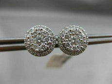 ESTATE LARGE .77CT ROUND DIAMOND 18KT WHITE GOLD 3D CLUSTER HALO STUD EARRINGS