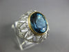 LARGE 6.04CT AAA LONDON BLUE TOPAZ & WHITE SAPPHIRE 14KT 2 TONE GOLD OVAL RING