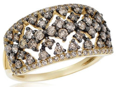 WIDE 1.13CT WHITE & MOCHA DIAMOND 14KT YELLOW GOLD 3D CLUSTER ANNIVERSARY RING