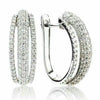 ESTATE 1.28CT DIAMOND 18KT WHITE GOLD 3D ROUND PAVE MULTI ROW SEMI HOOP EARRINGS