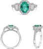 ESTATE 1.61CT DIAMOND & AAA EMERALD PLATINUM OVAL & ROUND 3 STONE ENGAGMENT RING
