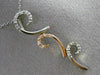 ESTATE .15CT DIAMOND 14KT WHITE & ROSE GOLD 3D FLORAL LEAF HANGING PENDANT CHAIN