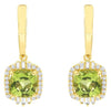3.19CT DIAMOND & AAA PERIDOT 14KT YELLOW GOLD CUSHION ROUND & BAGUETTE EARRINGS